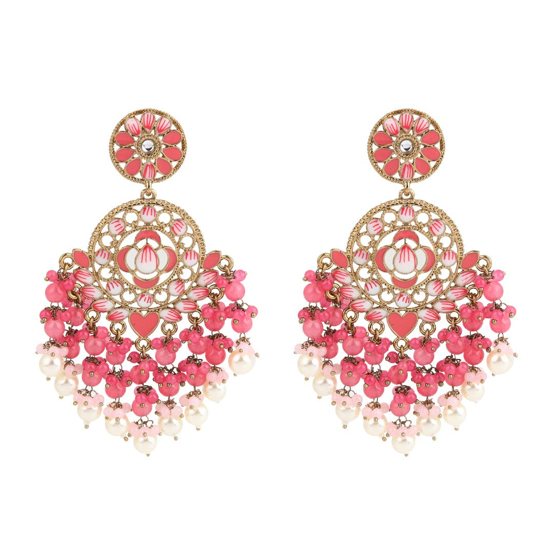 Vibrant Pink Chandelier Pearl Drop Earring