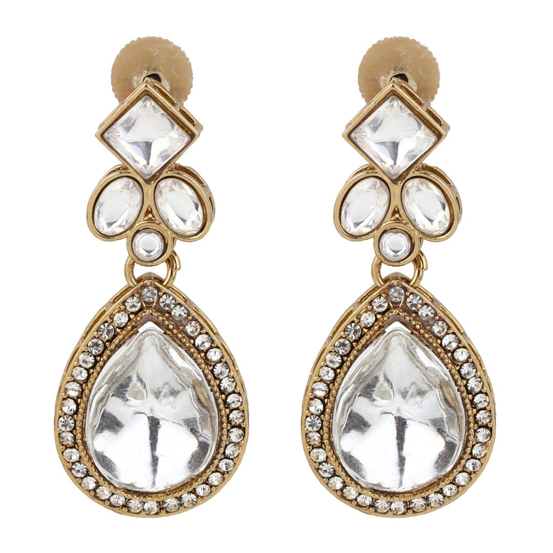 Gold-Toned Teardrop Kundan Crystal Drop Earrings for Women