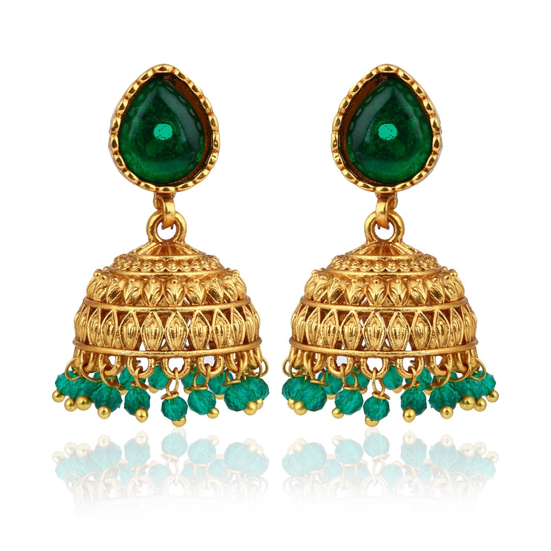 Teardrop Shaped Gold plated Jhumkas Earrings