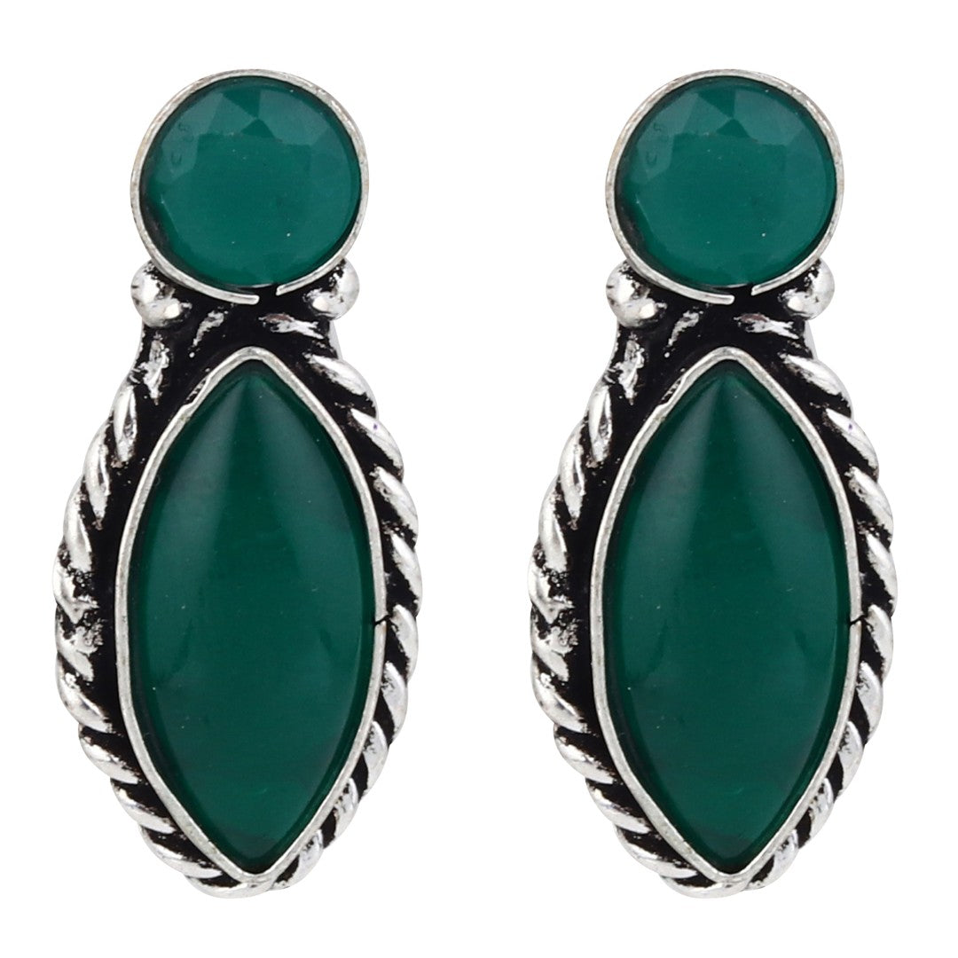 Silver-Tone Green Stone Statement Earring
