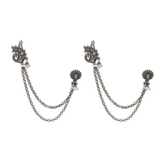 Oxidised Silver Peacock Ear cuff with Chains
