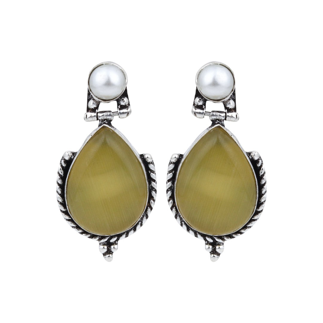 Pearl & Stone tear drop earring - Yellow