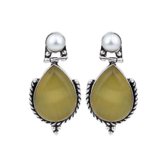 Pearl & Stone tear drop earring - Yellow