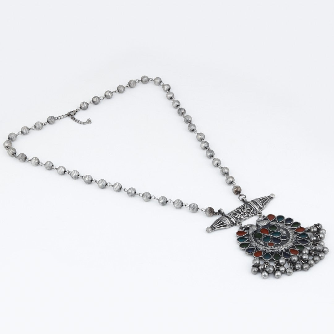 Silver Oxidised Finish Meenakari Jewellery Set for Navratri