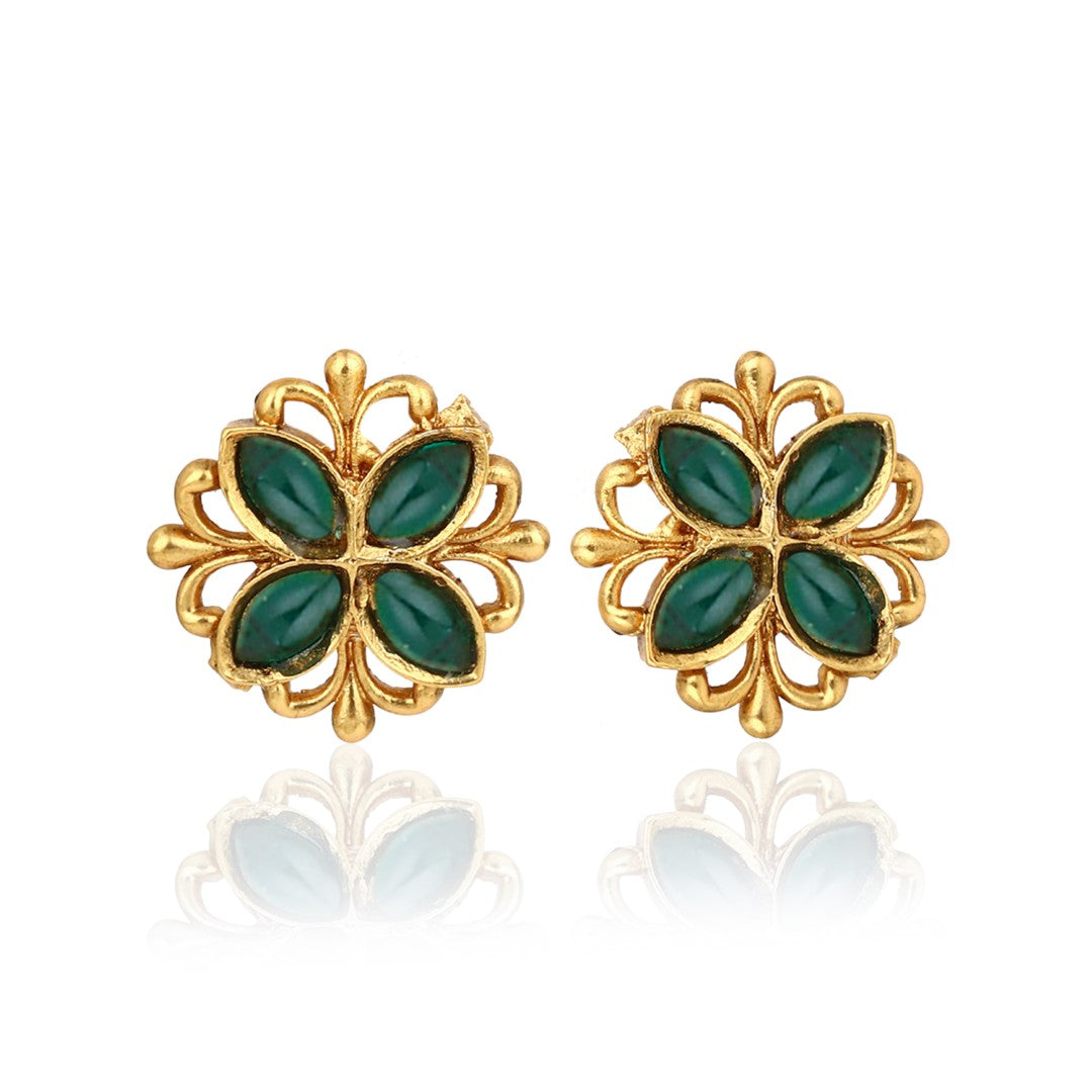 Gold plated floral Necklace set - Green