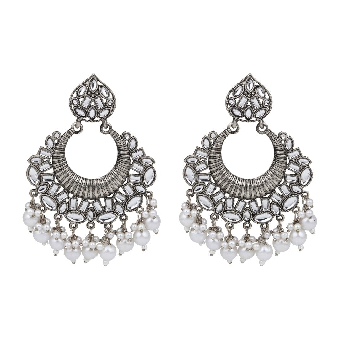 Silver plated Chandbali with pearl drops