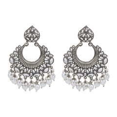 Silver plated Chandbali with pearl drops