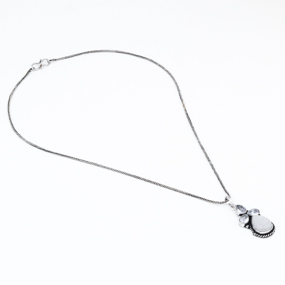 Silver Oxidised finish Pearl & Stone  pendant Set White