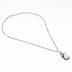Silver Oxidised finish Pearl & Stone  pendant Set White