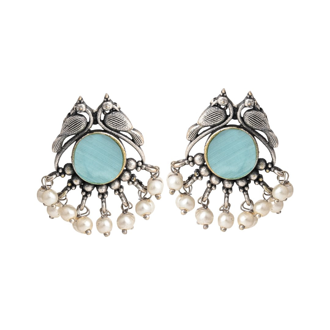 Silver plated bird studs Blue