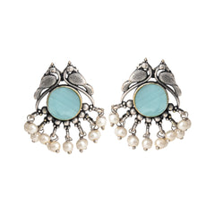 Silver plated bird studs Blue