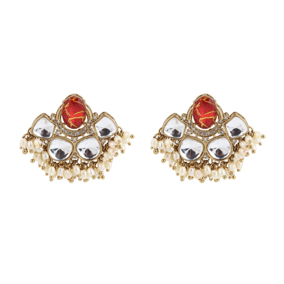 Gold-Plated Kundan Half Chandbali Earrings