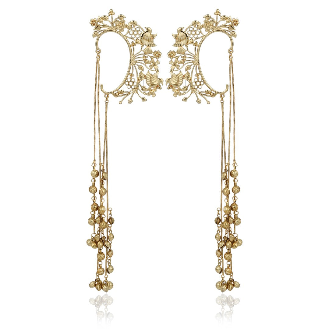 Samaira Gold Floral Ear Cuff Chain Earrings