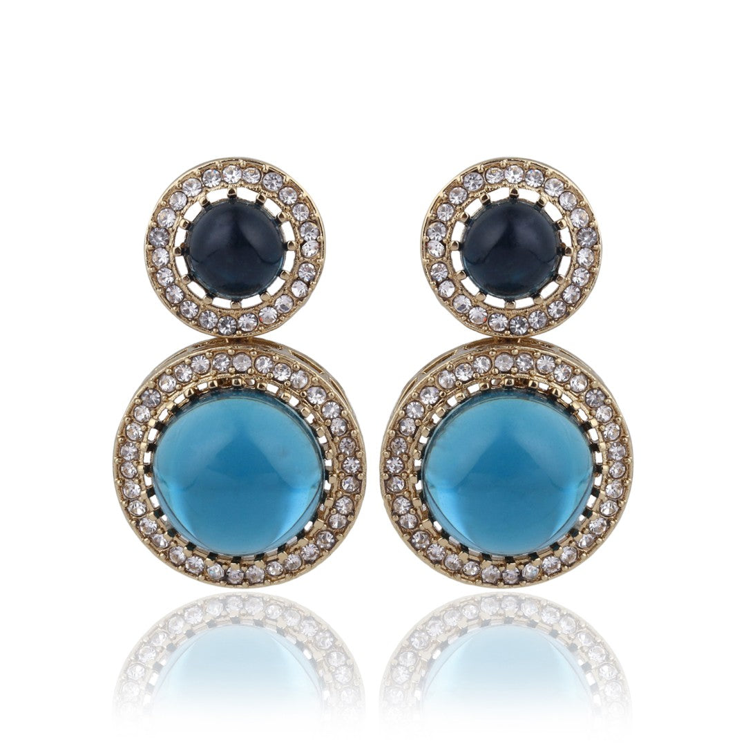 Crystal Halo Drop Earrings - Blue