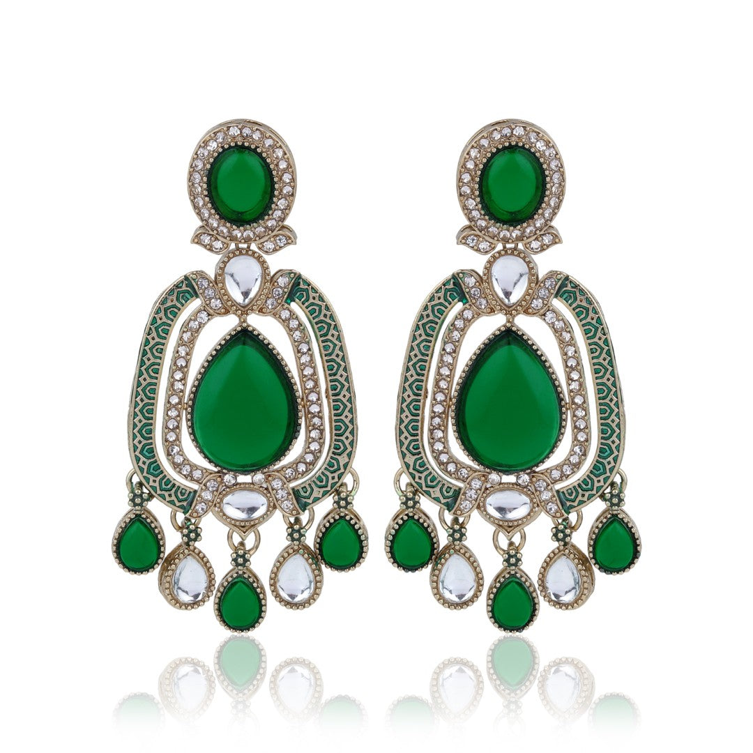 Elegant Crystal Teardrop Statement Earrings - Green