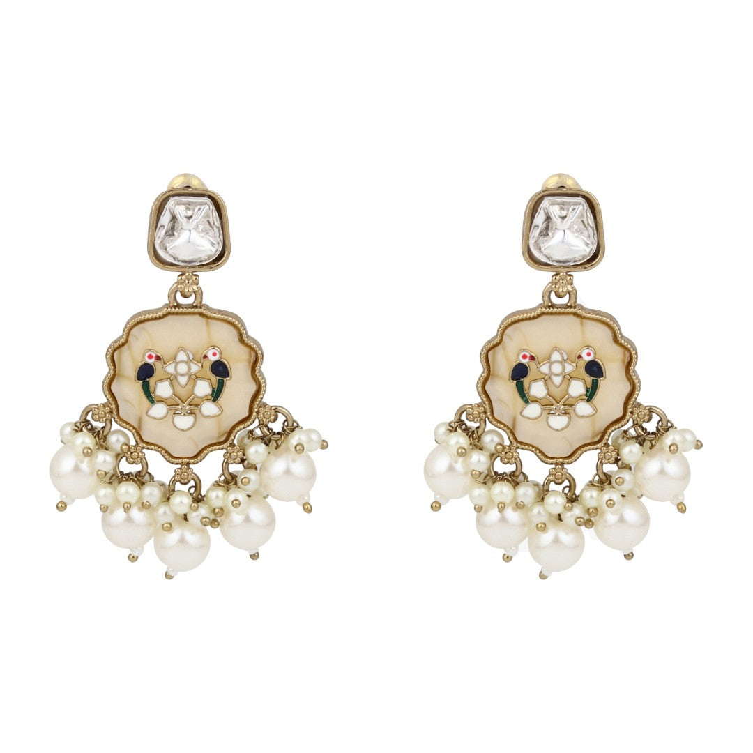 Contemporary kundan, MOP & Meenakari Drop Earring