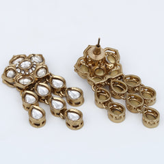 Gold plated Kundan flower drop Earrings - White