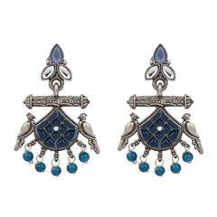 Silver plated bird drop earring - Blue