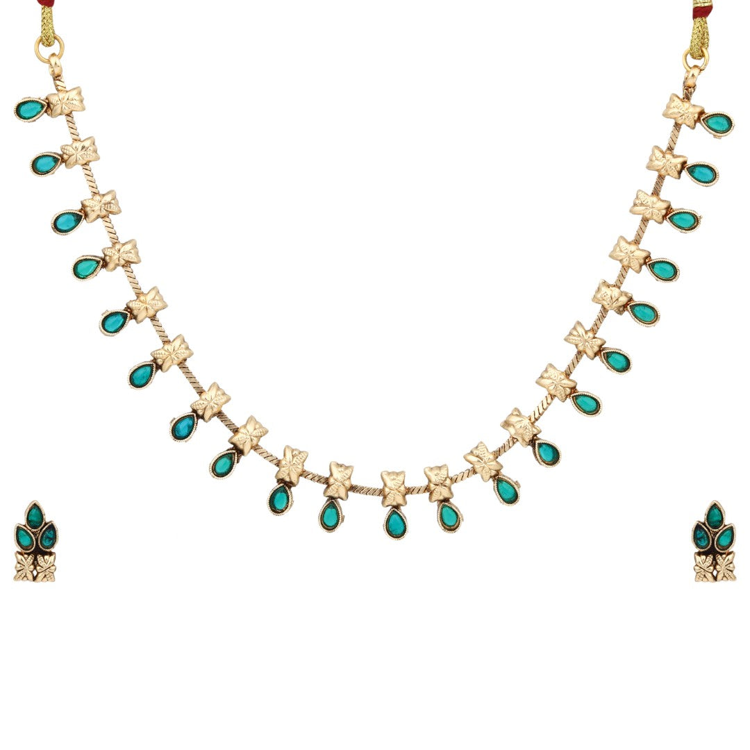 Gold Plated Delicate Necklace Set Green