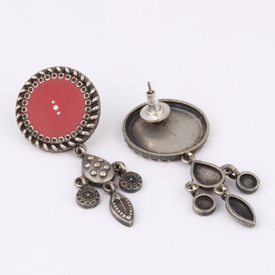 Hand-Painted Circular drop earrings Red