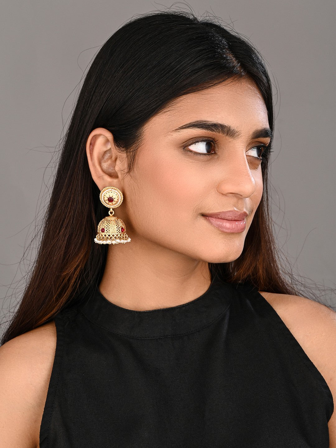 Royal Stone Antique Jhumka Earrings