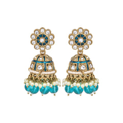 Gold plated kundan & Blue Meenakari Jhumka Earring