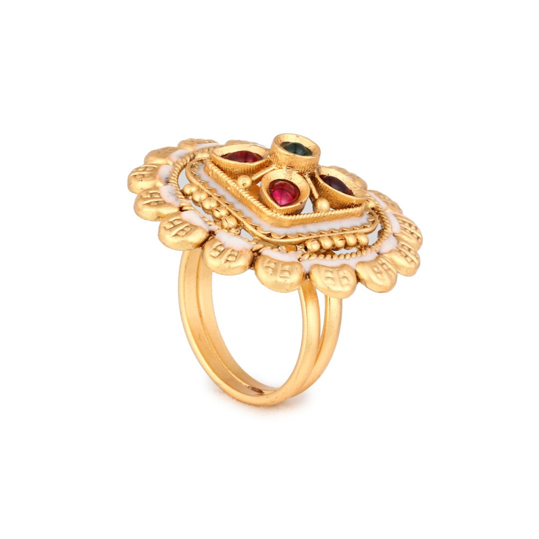 Gold Ruby Emerald Mandala Ring