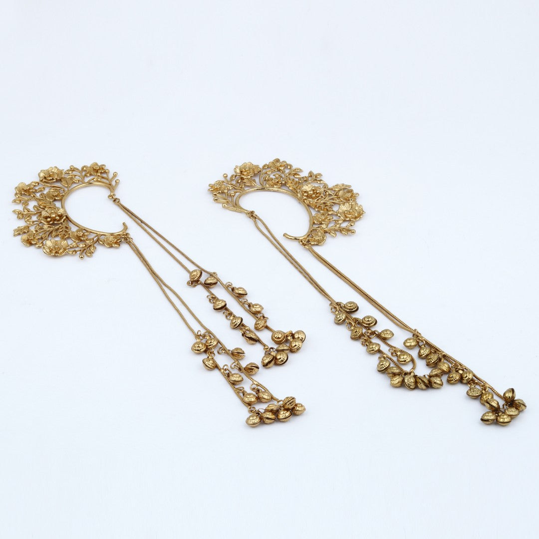 Aarika Gold Floral Ear Cuff Chain Earrings