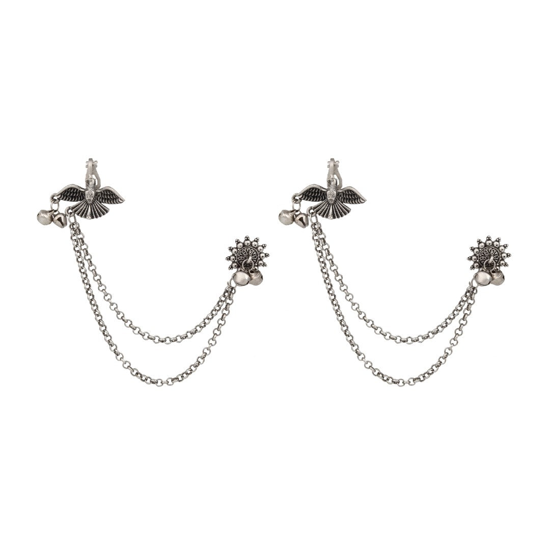 Oxidised Silver Bird Ear Cuff with Chains