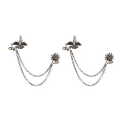 Oxidised Silver Bird Ear Cuff with Chains