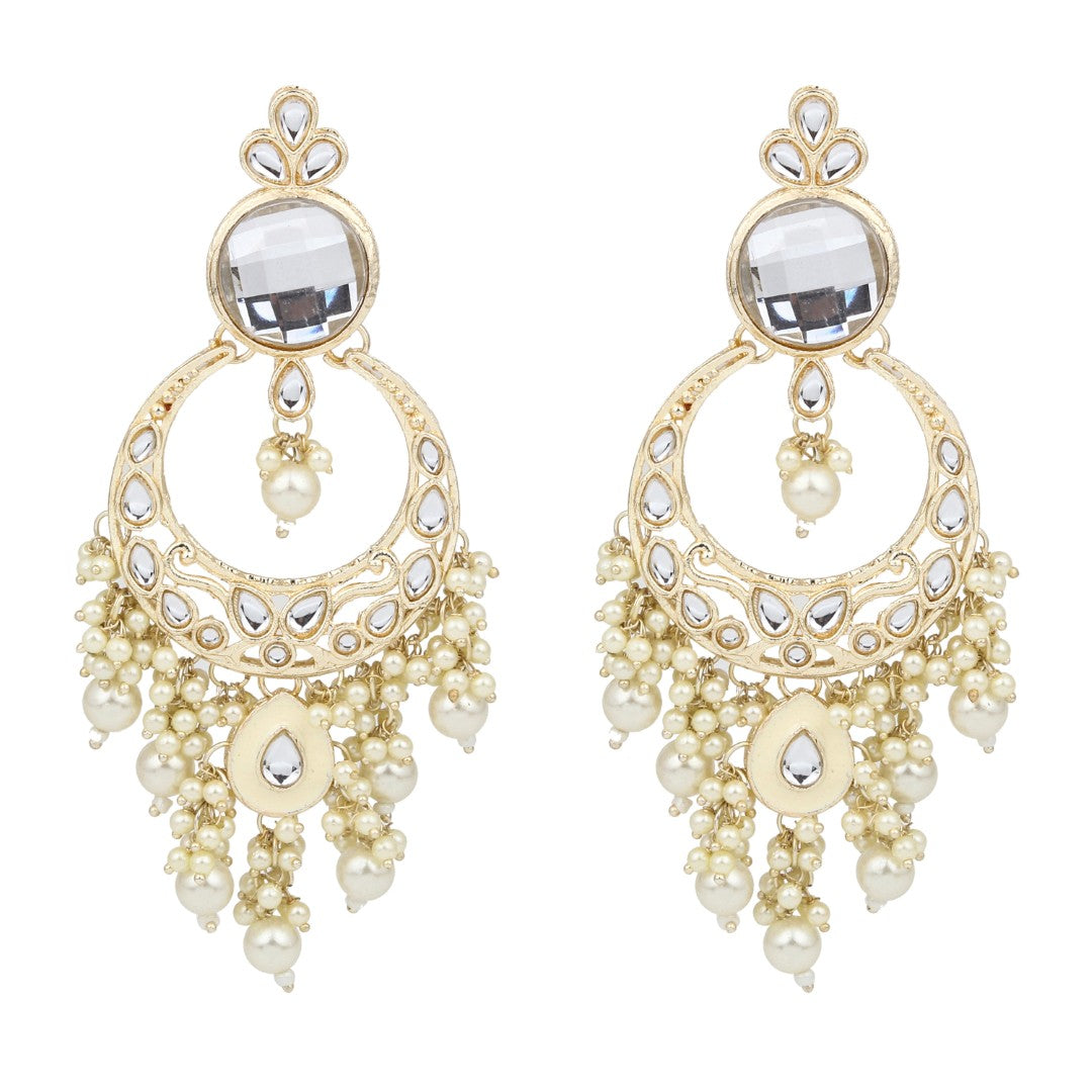 Kundan Pearl Chandbali Earrings Gold