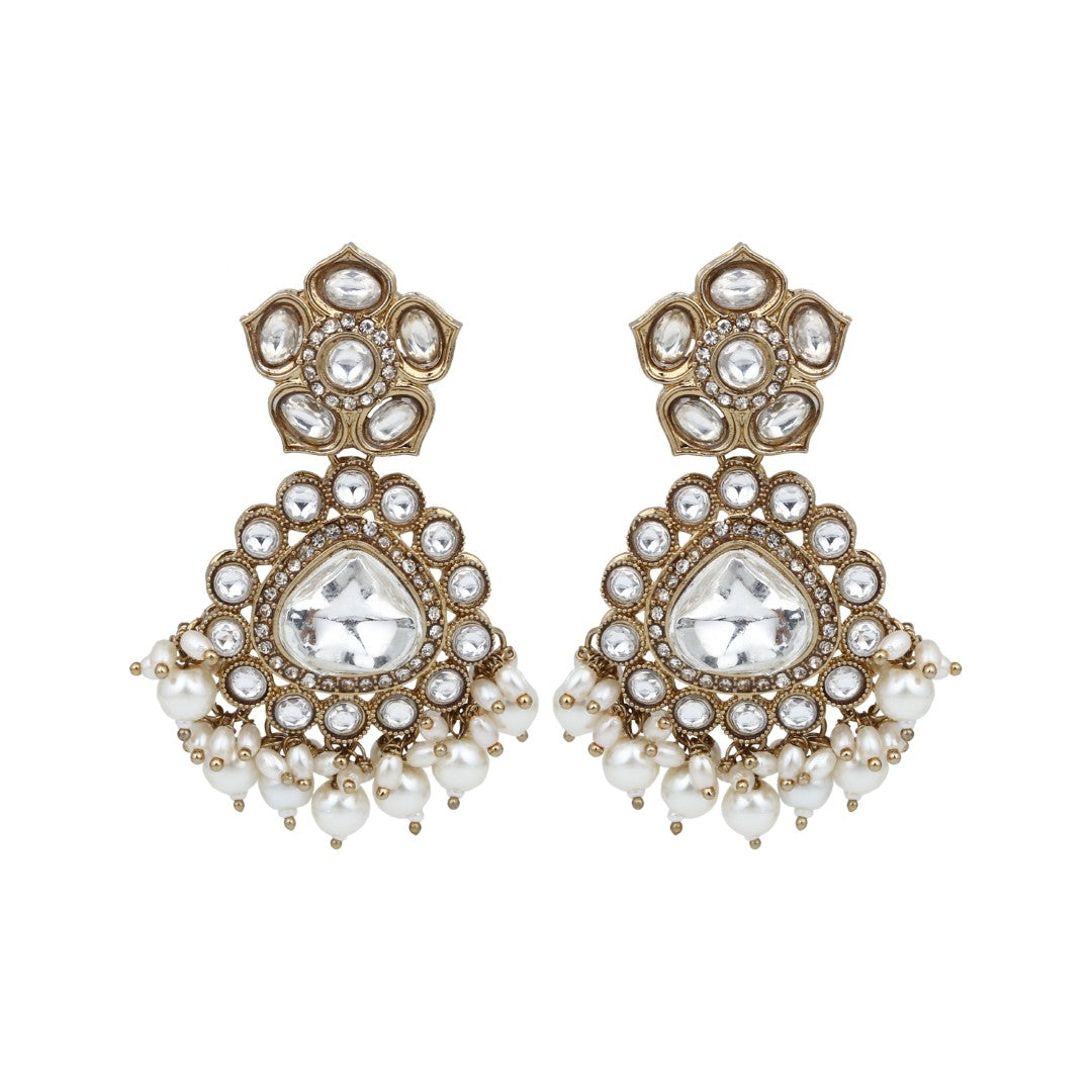 Gold plated Kundan & Pearl drop Earrings