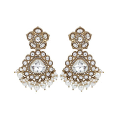 Gold plated Kundan & Pearl drop Earrings
