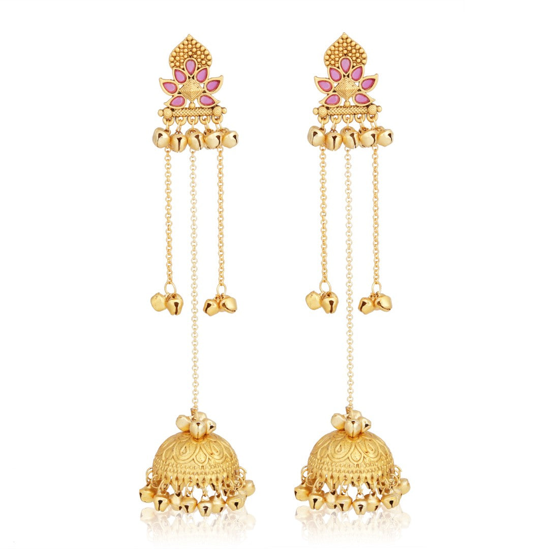 Floral Jhumka Earrings with Ghungroo Chain Tassels