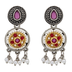 Stones & beads Circular Drop Earring - Pink