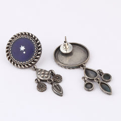 Hand-Painted Circular drop earrings Blue