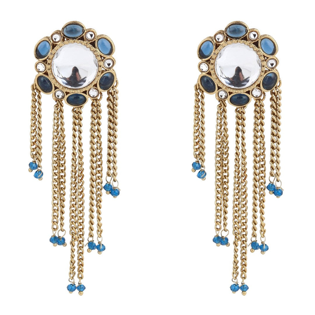 Kundan Tassel Drop Earrings - Blue