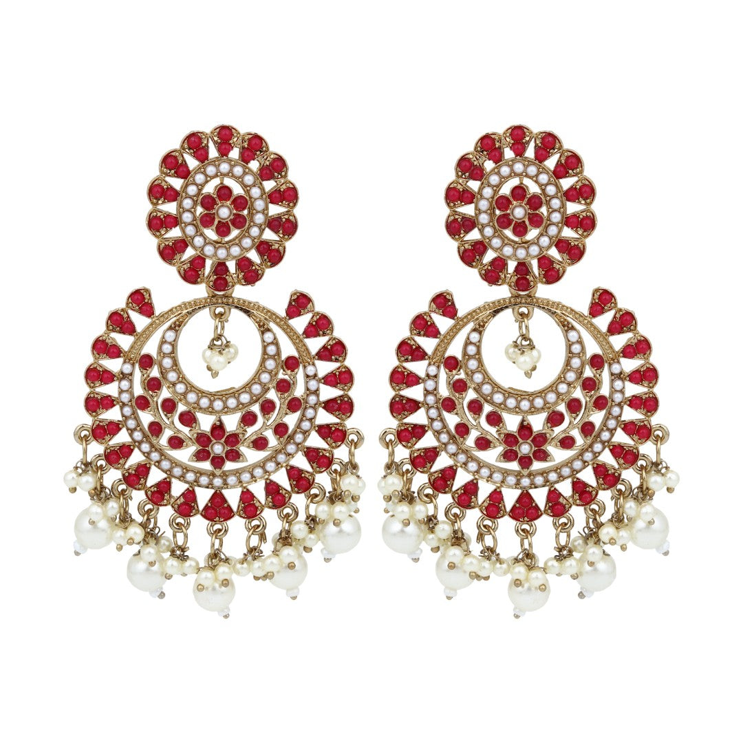 Circular Contemporary Chandbali - Red
