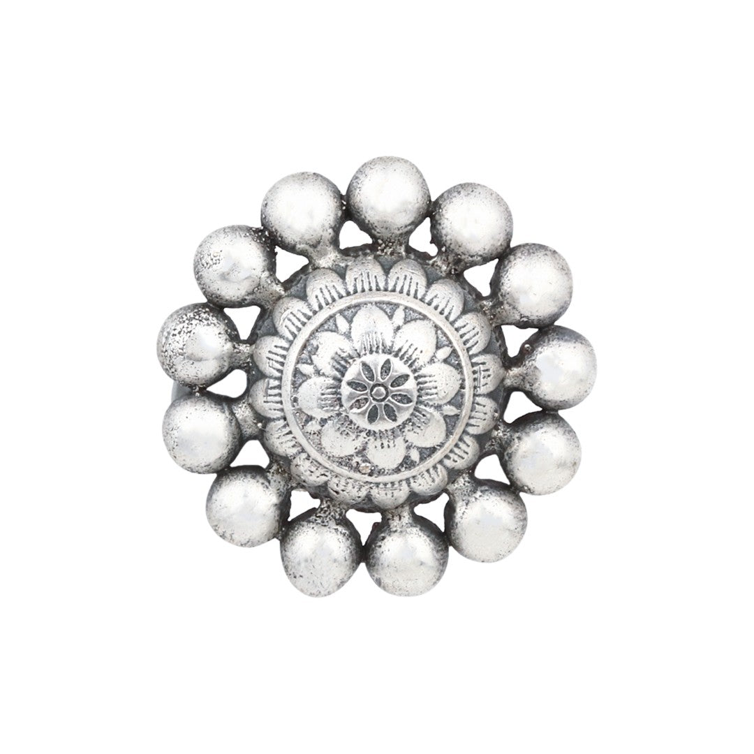 Handcrafted Oxidised Silver Floral Statement Ring