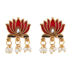 Antique Gold-Tone Pink Lotus Choker Set