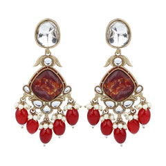 Gold plated two tone Pear shaped stone drop earring - Red
