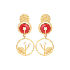 Contemporary Geometric drop earring Red