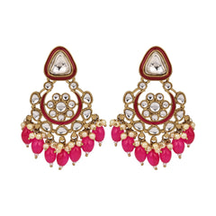 Gold plated kundan & Meenakari Chandbali Earring Pink