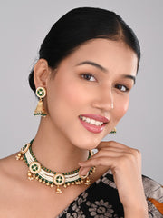 Gold plated, Brass Necklace & Earring Set - Green