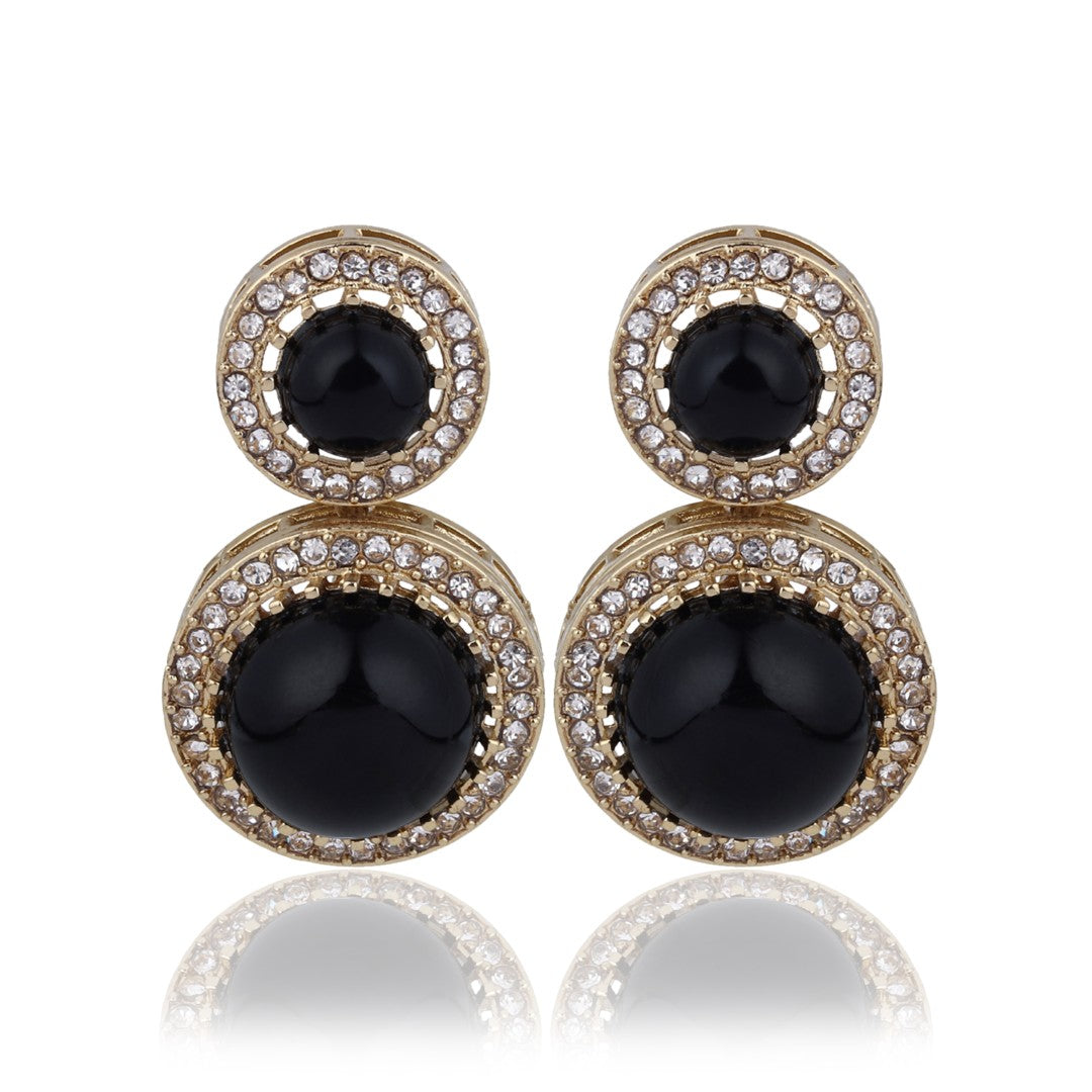 Crystal Halo Drop Earrings - Black