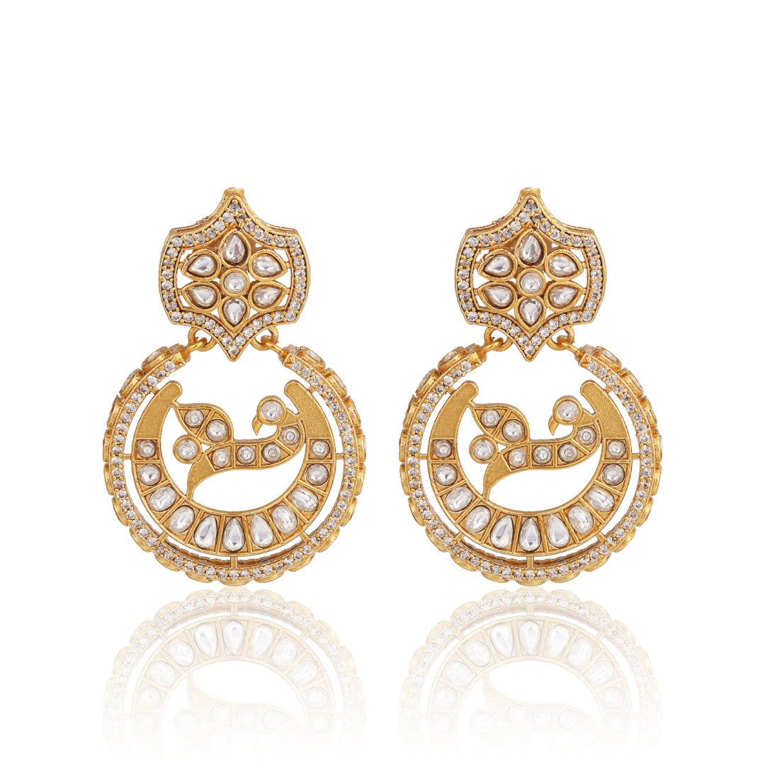 Gold-Tone Kundan Chandbali Statement Earrings