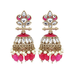Gold plated Kundan & Meenakari Jhumka Earrings - Pink