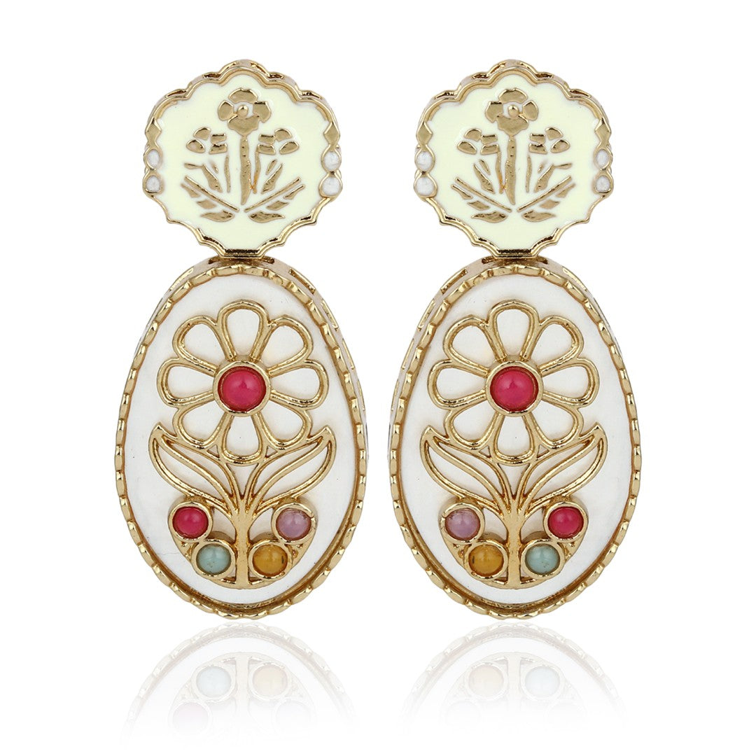MOP Meenakari Floral Drop Earrings - Multi
