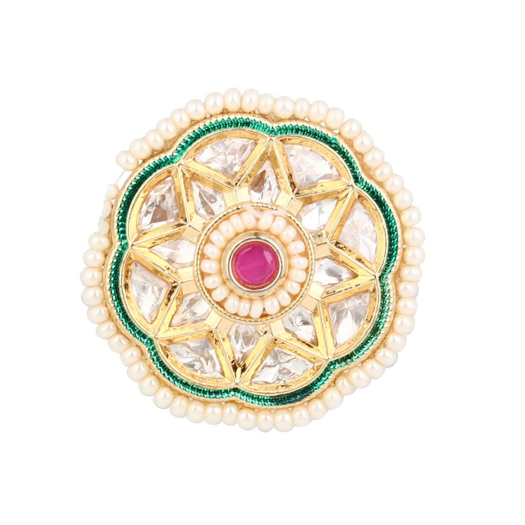 Green enamel Kundan Floral Ring