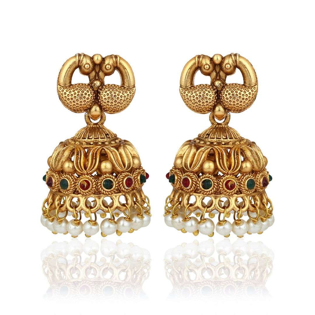 Traditional Gold Temple Jewelry Necklace Set with Earrings